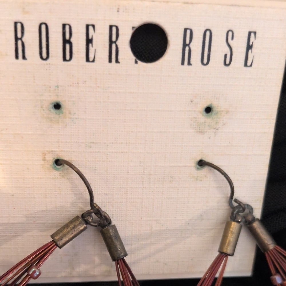 Robert Rose Rose-Pink Multi-Strand Beaded Hoop Boho  Earrings - Picture 2 of 5